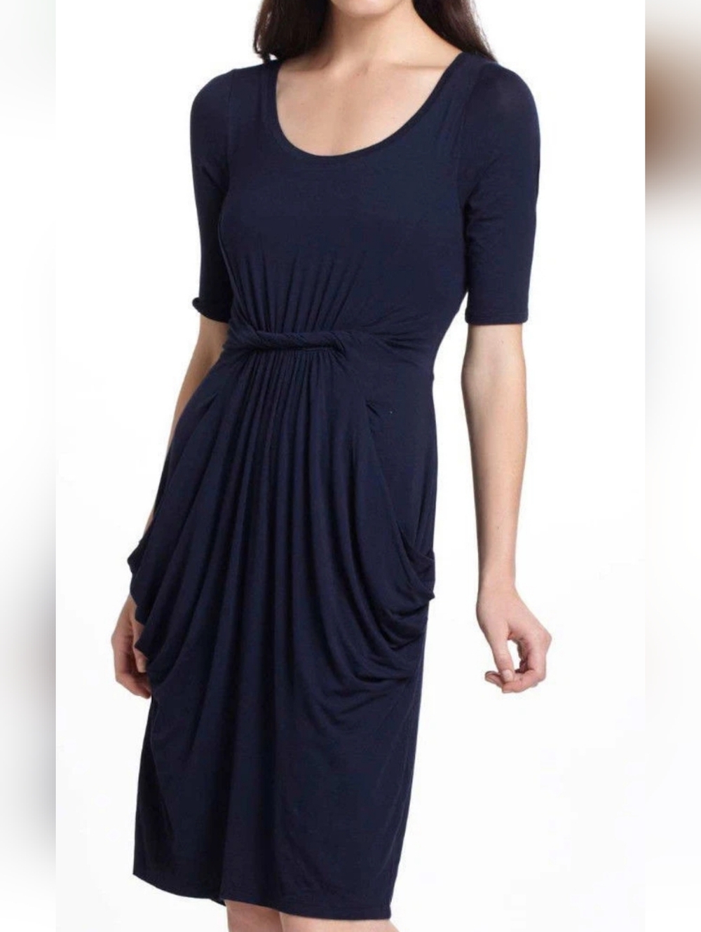 Anthropologie Meadow Rue Chignon Jersey Navy Blue Draped & Twisted Dress
